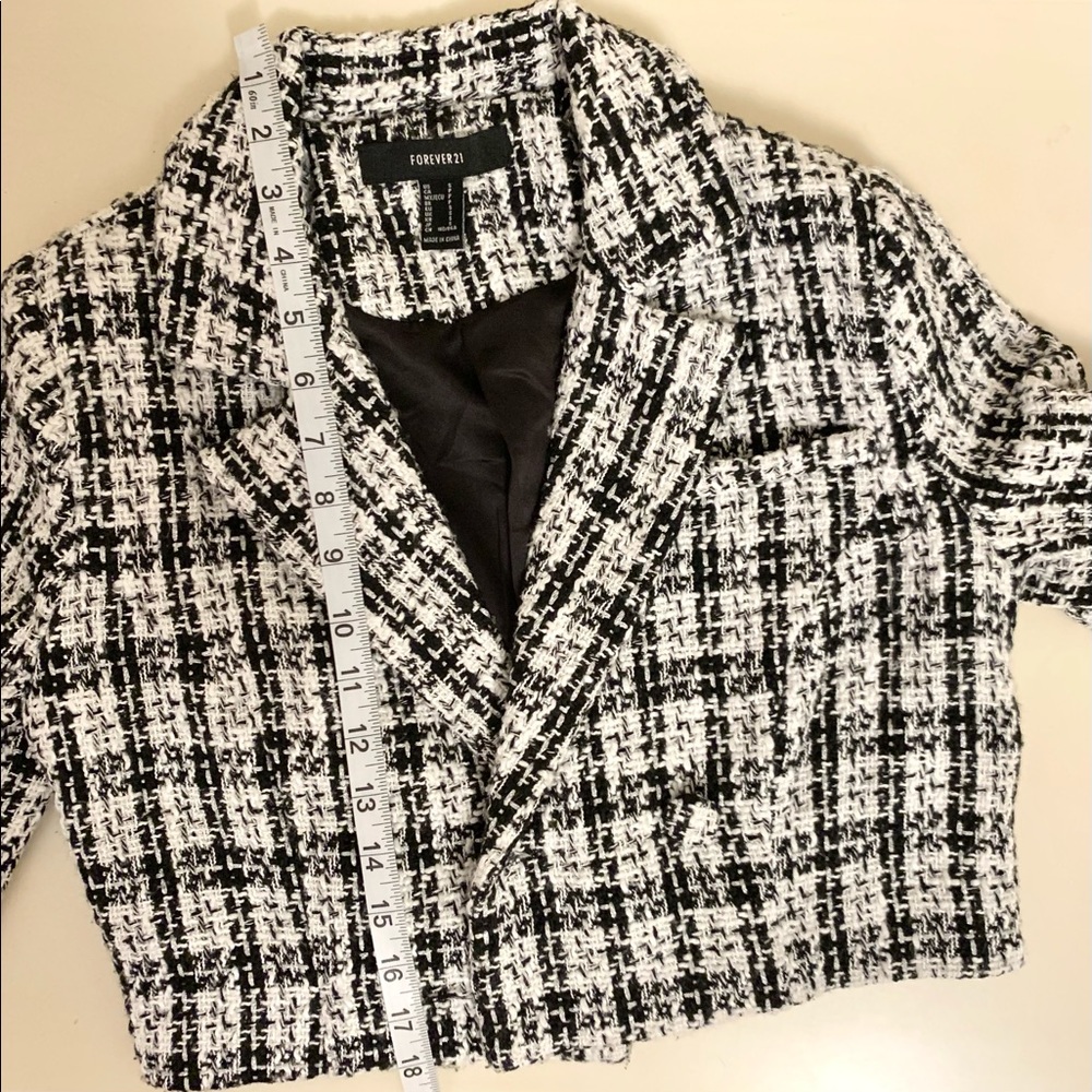 Forever 21 · Tweed Crop Blazer Black White and Silver Cropped Jacket - Picture 5 of 10